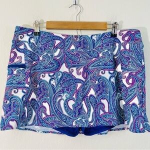 Sunsets Paisley Print Women Skorts Size 16 Blue/White Pockets